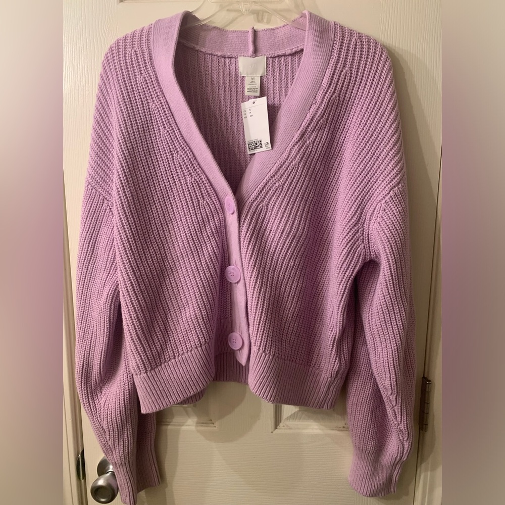 H&M Women’s Cardigan Size Small Purple Lilac Knit Long Sleeve Grandma V Neck